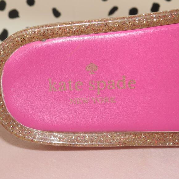 Kate Spade Pink Glitter Splash Jelly Flower Embellished Slide Sandals - Picture 6 of 8